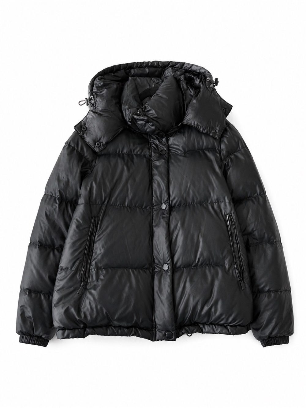 BCBGENERATION Matte Black Women puffer coat with removable hood, Small